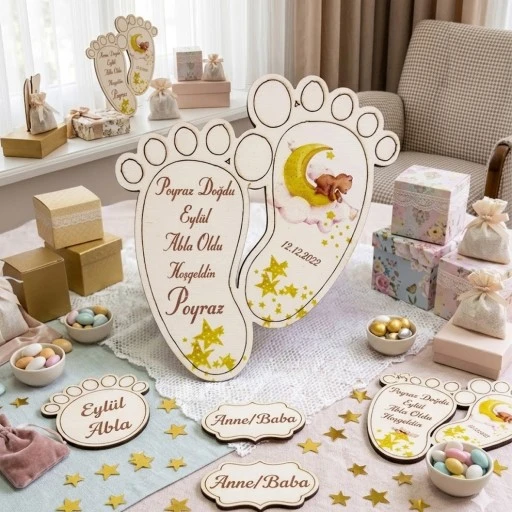 Ayak Büyük Boy Ahşap Bebek Mevlüt Hediyelik Magnet Ayda Ayı