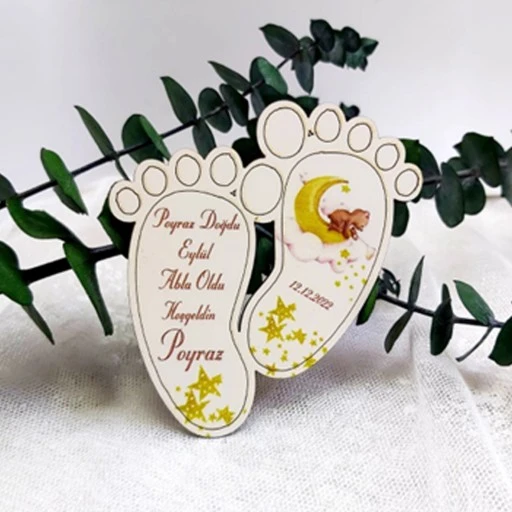 Ayak Büyük Boy Ahşap Bebek Mevlüt Hediyelik Magnet Ayda Ayı
