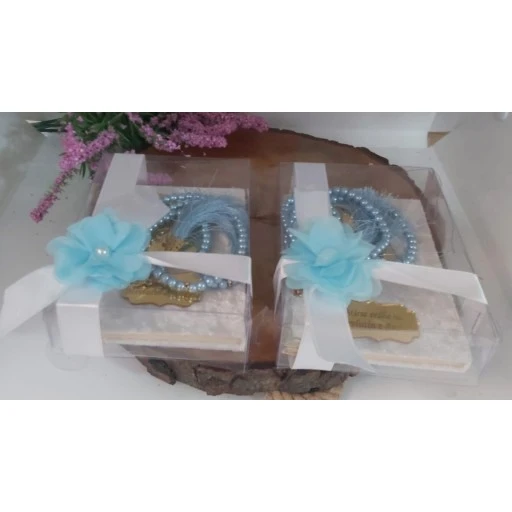 Laleli Şeffaf Kutuda Yasin Ve Tesbih Bebek Mevlid Şekeri