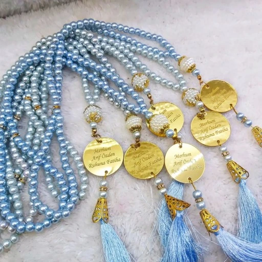 Pleksi İsimlikli İnci Tesbih Mevlid Hediyesi