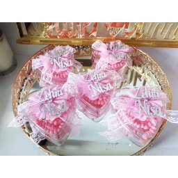 Şeffaf Kalp Kutu Tesbihli Bebek Mevlid Hediyesi