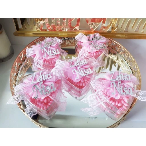 Şeffaf Kalp Kutu Tesbihli Bebek Mevlid Hediyesi