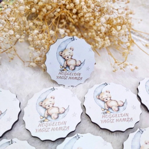 Ahşap Magnet Bebek Hediyeliği Ayıcık Baskılı