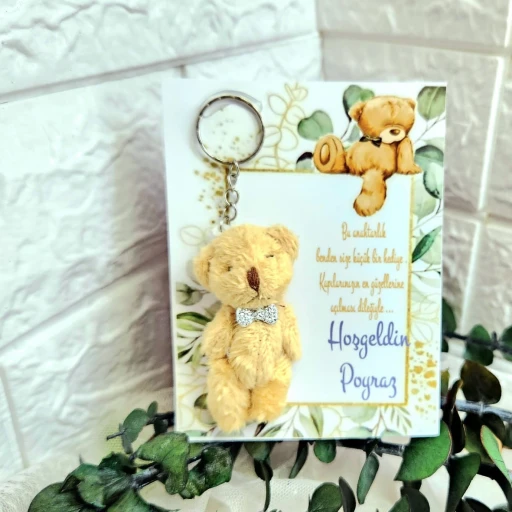 Ayıcık Anahtarlık Kağıt Üzeri Yenidoğan Bebek Hediyelik