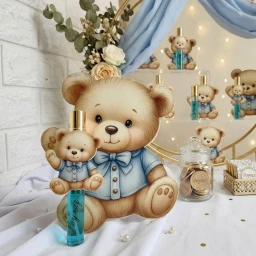 Cam Fısfıs Kolonya Şişesi Karton Ayıcık Süslemeli Bebek Şekeri Yeni Doğan Bebek Hediyelik