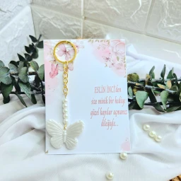 Kelebek İnci Anahtarlık Bebek Şekeri Yeni Doğan Hediyelik