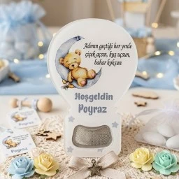 Yeni Doğan Bebek Buzdolabı Magnet Yıldızda Uyuyan Ayıcık