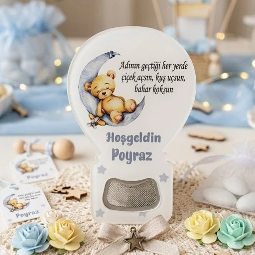 Yeni Doğan Bebek Buzdolabı Magnet Yıldızda Uyuyan Ayıcık