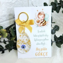Epoksi Anahtarlık Kağıt Üzeri Yenidoğan Kız Bebek Hediyelik Arı Baskılı