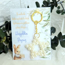 İncili Yıldız Anahtarlık Tavşan Figürlü Bebek Şekeri Hediyelik