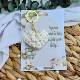 Kalp Makrome Anahtarlık Bebek Şekeri Yeni Doğan Erkek Bebek Hediyelik