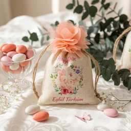 Kişiye Özel Lavanta Kesesi Kız Bebek Şekeri Tavşan Baskılı Bebek Hediyesi, Bebek Mevlüt Hediyesi,