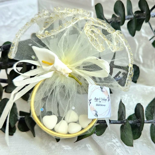 Kalp Şekerli Süslemeli Halka Şekerleme, Nikah Şekeri, Doğum, Sünnet, Düğün Nişan Söz, Kına, Hediyelik