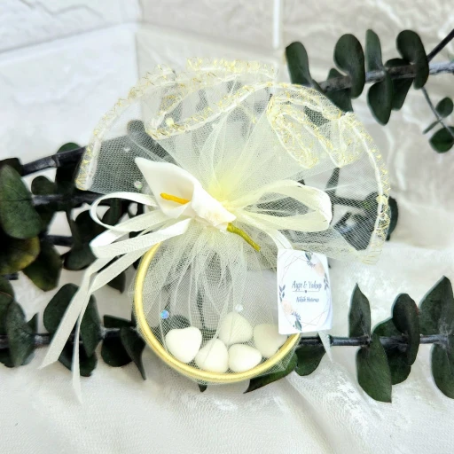 Kalp Şekerli Süslemeli Halka Şekerleme, Nikah Şekeri, Doğum, Sünnet, Düğün Nişan Söz, Kına, Hediyelik