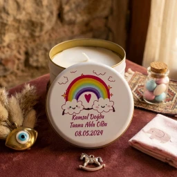 Metal Kutuda Mum Uv Baskılı Bebek Şekeri Hediyelik