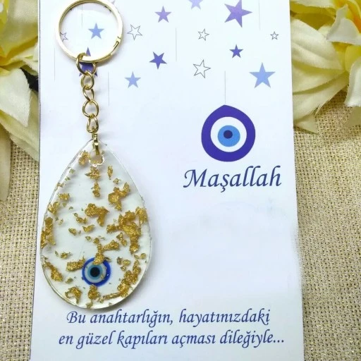 Nazar Boncuk Motifli Damla Epoksi Anahtarlık Sünnet Şekeri Hediyeliği