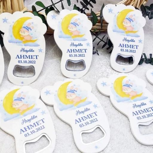 Tavşan Basklı Ayak Açacak 11x8 cm Uv Bebek Magnetleri Bebek Şekeri