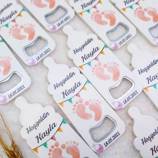 Ayak Baskılı Biberon Açacak Magnet 4,5x10,5 cm Uv Erkek Bebek Magnetleri Bebek Şekeri