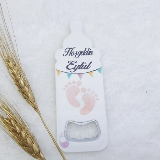 Ayak Baskılı Biberon Açacak Magnet 4,5x10,5 cm Uv Erkek Bebek Magnetleri Bebek Şekeri