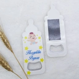 Bebek Baskılı Biberon Açacak Magnet 4,5x10,5 cm Uv Erkek Bebek Magnetleri Bebek Şekeri