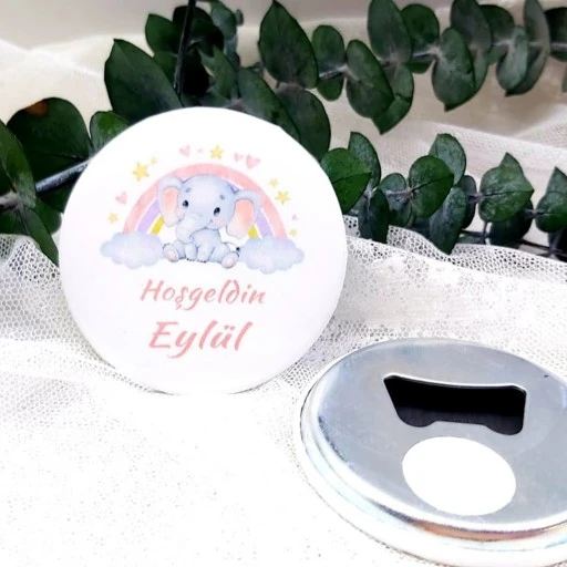 Gokkuşak Sevimli Fil Baskılı Kız Bebek Açacak Magnet Hediyelik