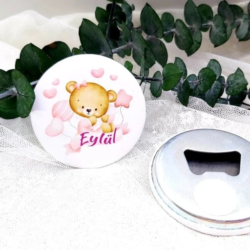 Kalpli Ayıcık Baskılı Kız Bebek Açacak Magnet Hediyelik