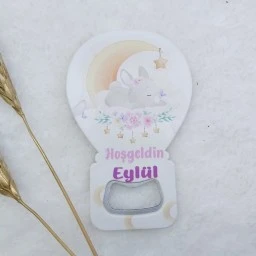 Tavşan Baskılı Balon Açacak Magnet 11x7 cm Uv Bebek Magnetleri Bebek Şekeri