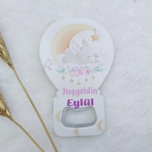 Tavşan Baskılı Balon Açacak Magnet 11x7 cm Uv Bebek Magnetleri Bebek Şekeri