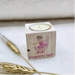 Ahşap Mumluk Erkek Bebek Şekeri Balerin Uv Baskılı 5x5