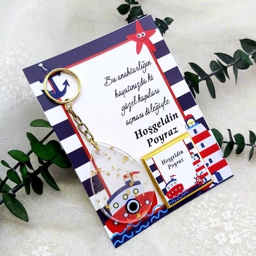 Damla Modeli Epoksi Anahtarlık Ve Çikolata Denizci Baskılı Hediyelik