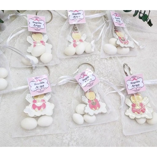 Kese İçinde Melek Bebek Anahtarlık Bebek Şekeri