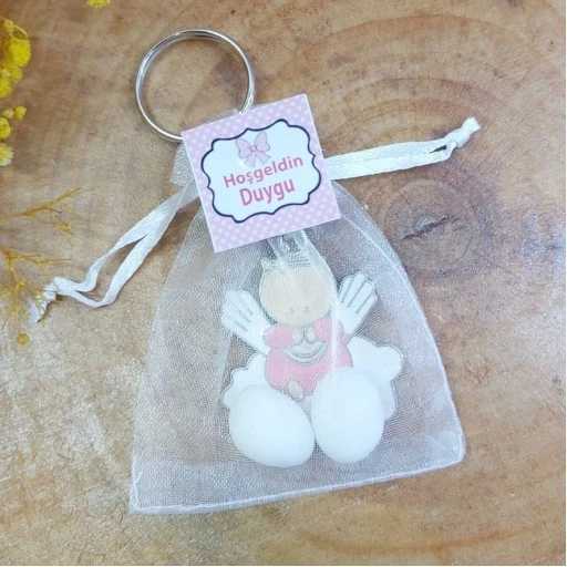 Kese İçinde Melek Bebek Anahtarlık Bebek Şekeri