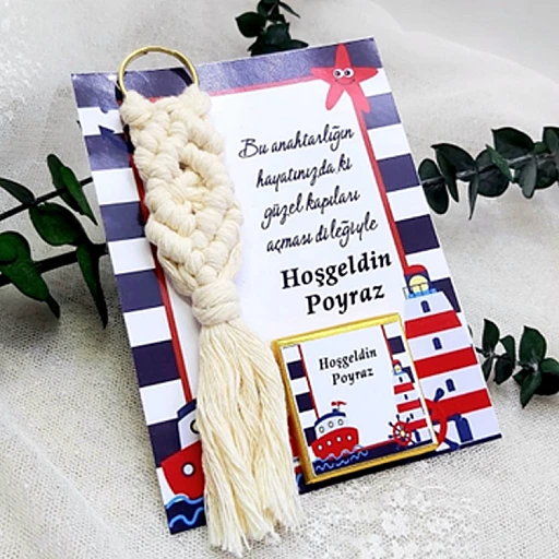 Makrome Anahtarlık Ve Çikolata Denizci Baskılı Yenidoğan Hediyelik