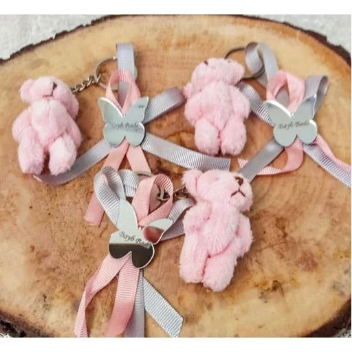 Pleksi İsimlikli Tüylü Ayıcık Anahtarlık