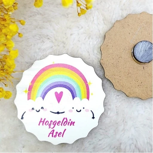 Ahşap Bebek Magnetleri Gökkuşağı Baskılı