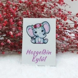 Ahşap Magnet Fil Baskılı Kız Bebek Magnetleri Bebek Şekeri