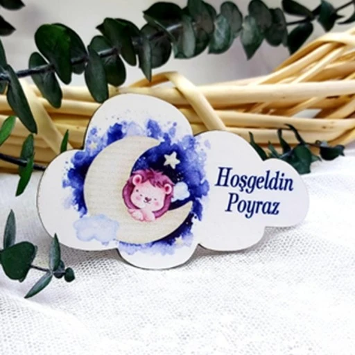 Ayda Aslan Baskılı Bulut Ahşap Magnet Hediyelik Bebek Şekeri