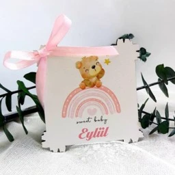 Ayıcık Baskılı Çerçeve Ahşap Magnet Fiyonlu Yenidoğan Hediyelik