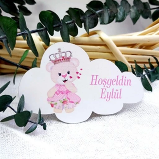 Ayıcıkbaskılı Bulut Ahşap Magnet Hediyelik Bebek Şekeri