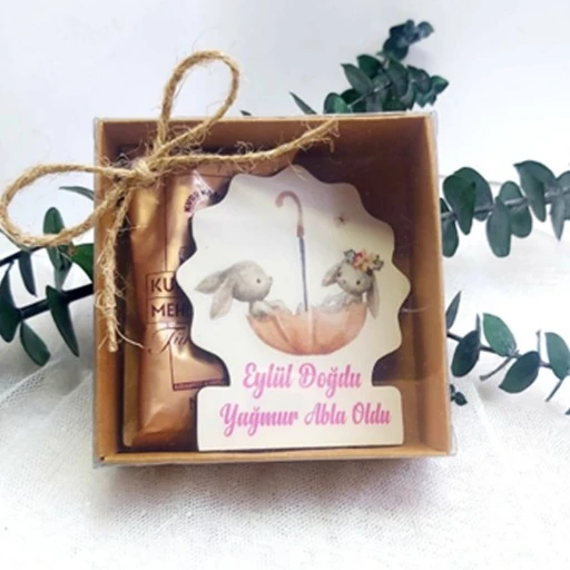 Baskılı Ahşap Kız Bebek Magnet Ve Türk Kahvesi Kutulu Model