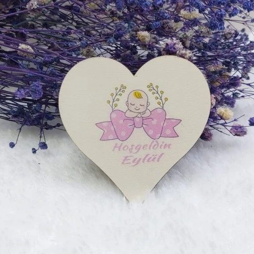 Bebek Baskılı Kız Bebek Magnetleri Uv Baskı Kalp Ahşap