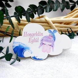 Deniz Kızı Baskılı Bulut Ahşap Magnet Hediyelik Bebek Şekeri