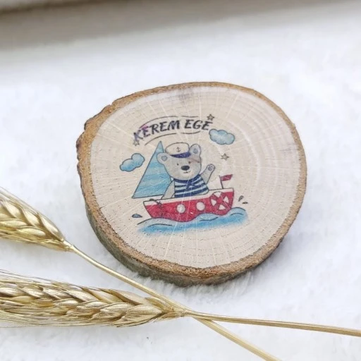 Doğal Ahşap Erkek Bebek Magnetleri Uv Baskılı Denizci 6-8 cm