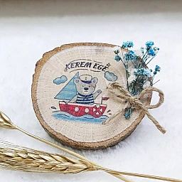Doğal Ahşap Magnet Bebek Şekeri UV Baskılı Çiçek Süslü 6-8 Cm