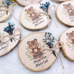 Doğal Ahşap Magnet Bebek Şekeri UV Baskılı Çiçek Süslü 6-8 Cm