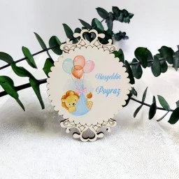 İşlemeli Büyük Boy Ahşap Bebek Şekeri Magnet Aslan Baskılı