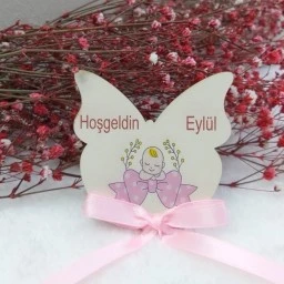 Kelebek Şekinde Balon Baskılı Ahşap Bebek Magnetleri Uv Baskı
