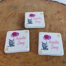 Taş Magnet Balonlu Fil Bebek Magneti 4,5x4,5 Kare