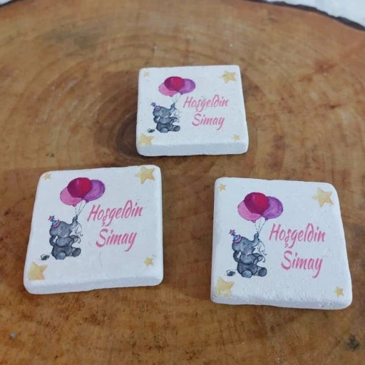 Taş Magnet Balonlu Fil Bebek Magneti 4,5x4,5 Kare