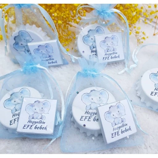 Tül Kese İçinde Kapak Açacak Magnet Ve Madlen Çikolata Bebek Şekeri Bebek Magnet